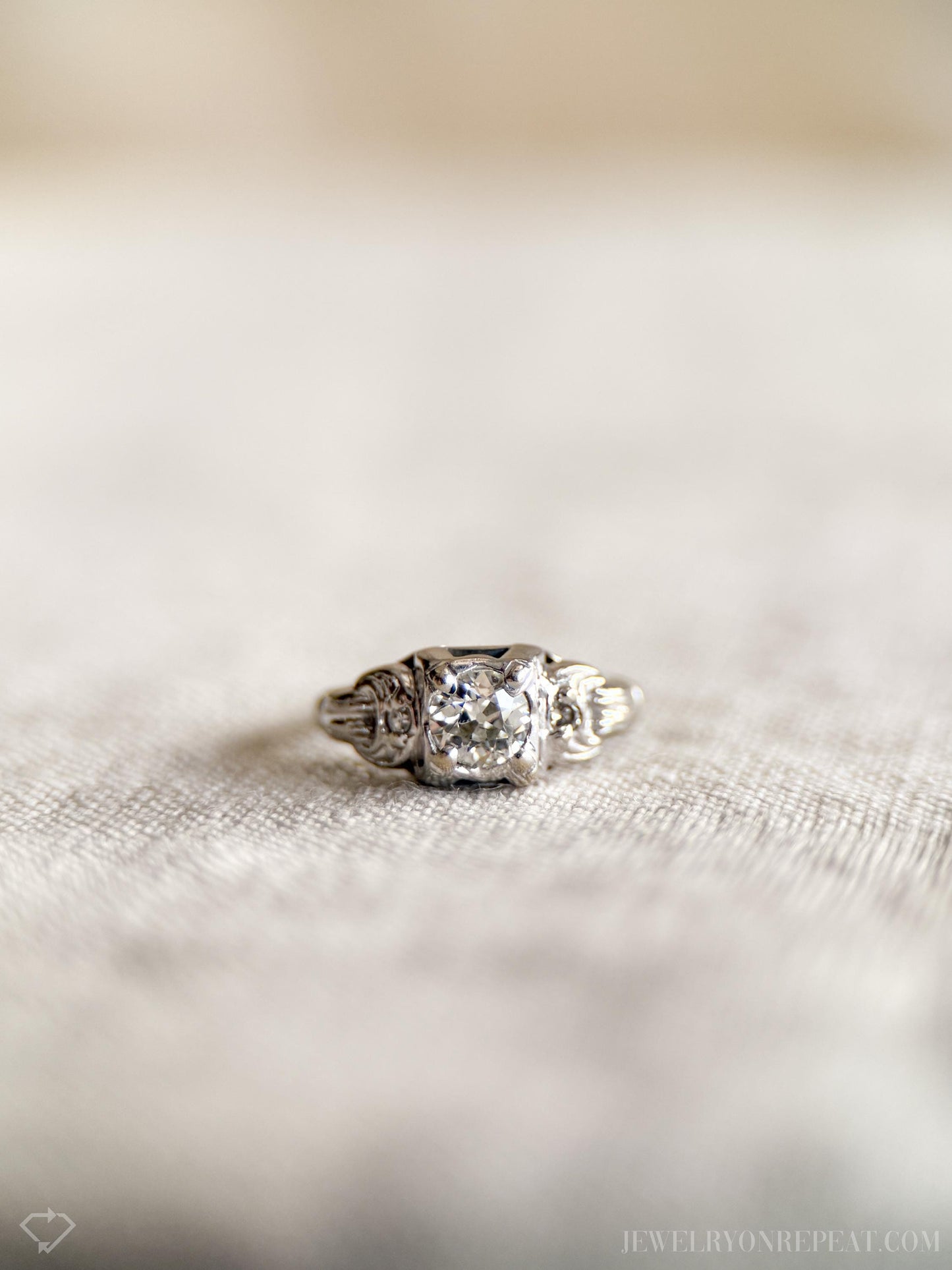 Vintage Art Deco Diamond Engagement Ring in 14k White Gold, Antique Jewelry from the 1900s - Timeless, Sustainable, @JewelryOnRepeat