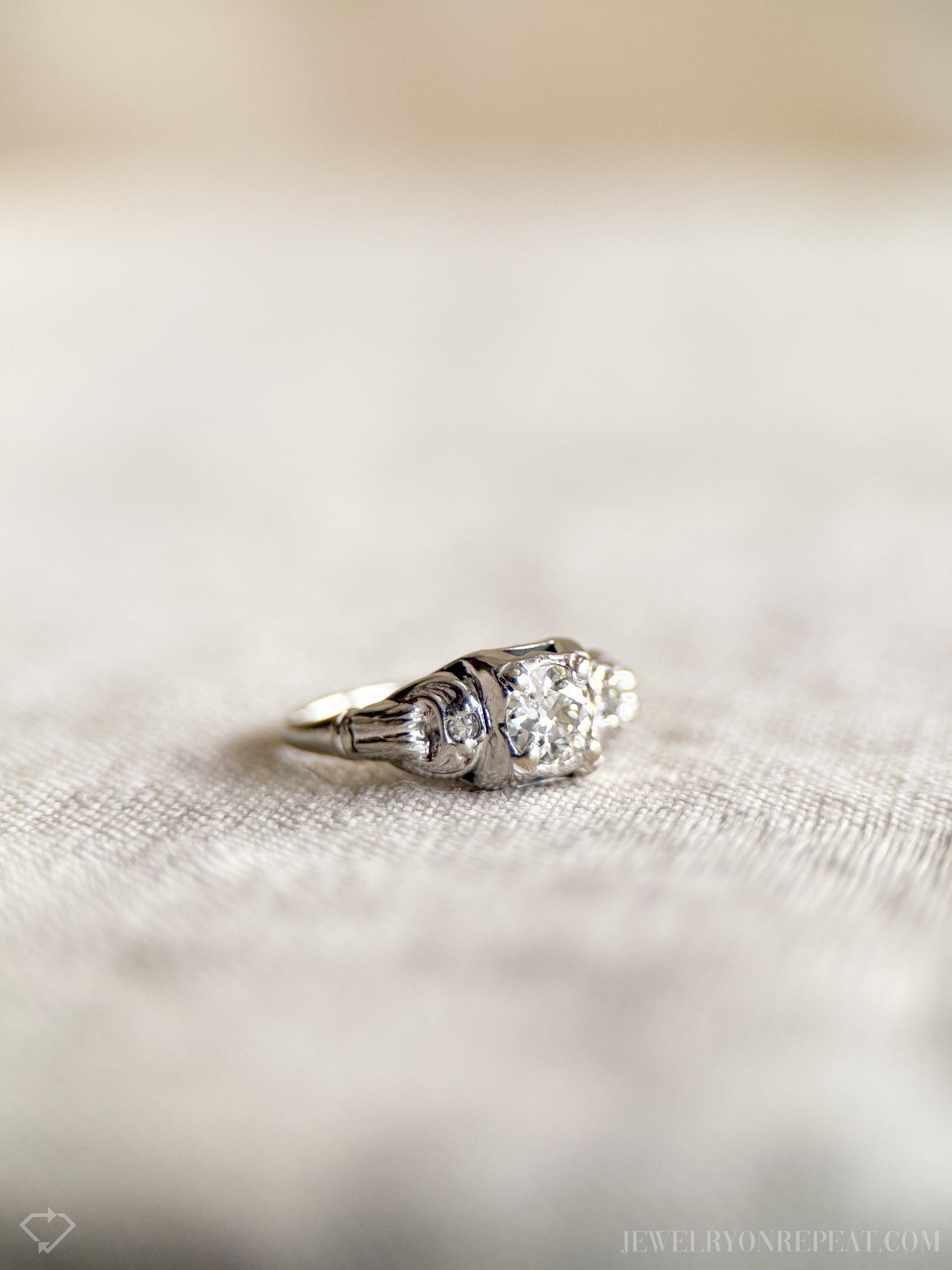 Vintage Art Deco Diamond Engagement Ring in 14k White Gold, Antique Jewelry from the 1900s - Timeless, Sustainable, @JewelryOnRepeat