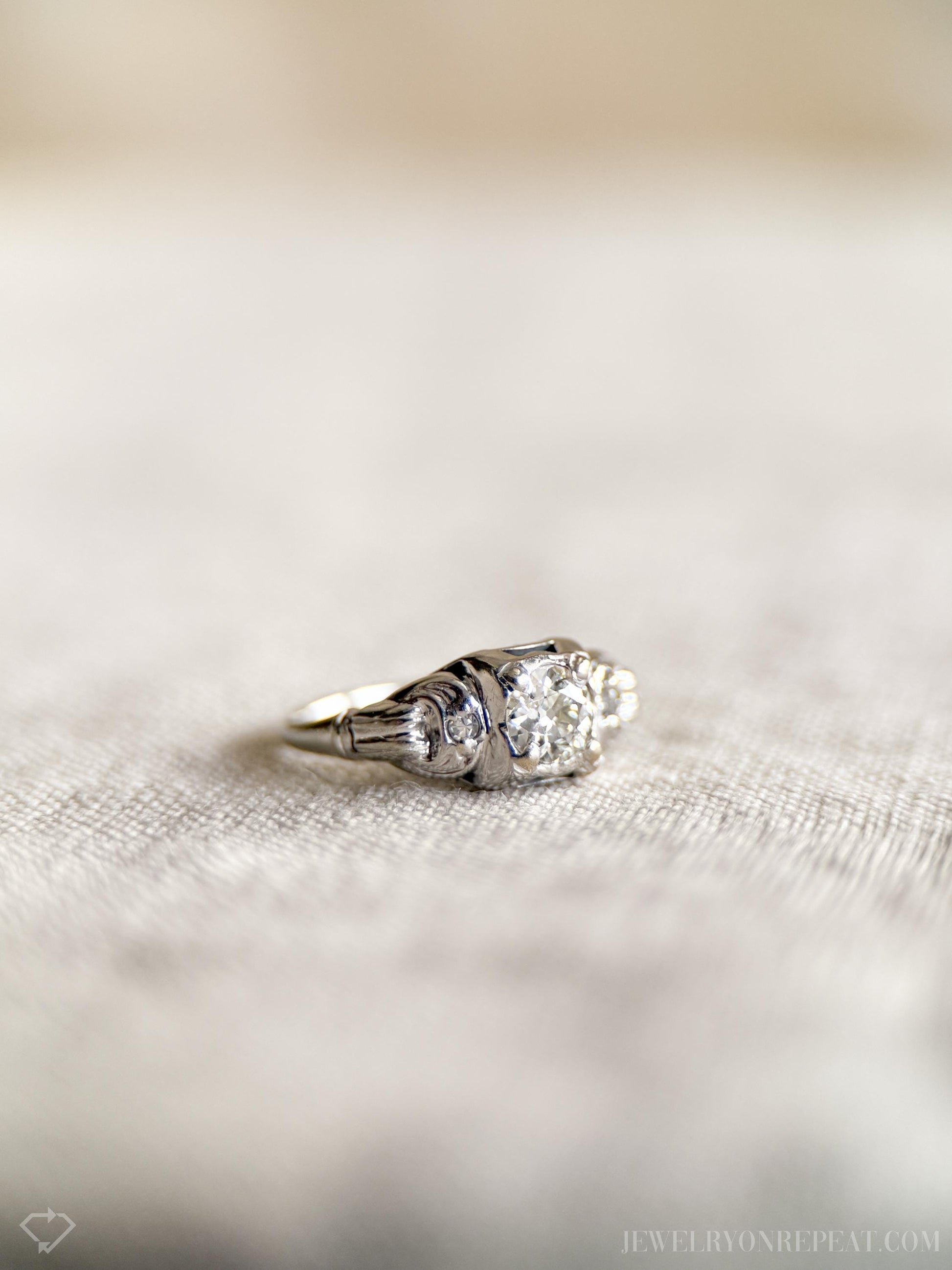 Vintage Art Deco Diamond Engagement Ring in 14k White Gold, Antique Jewelry from the 1900s - Timeless, Sustainable, @JewelryOnRepeat