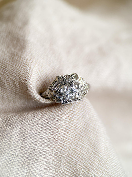 Vintage Art Deco Diamond Two-Stone Engagement Ring in 18k White Gold, Antique 1920s Jewelry - Timeless, Sustainable, @JewelryOnRepeat