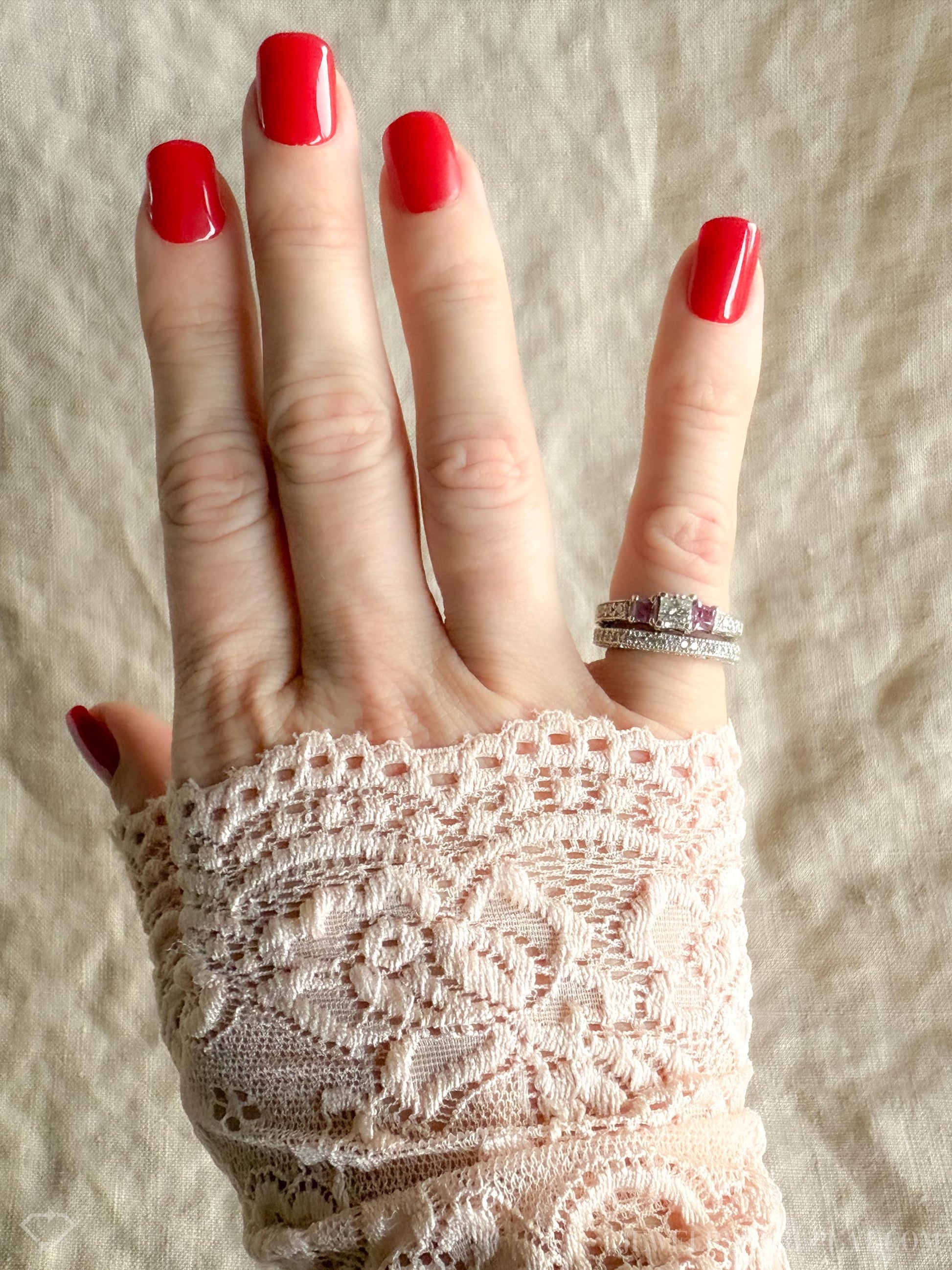 Vintage Diamond & Pink Sapphire Engagement Ring, Princess Cut, 14k White Gold, Filigree Bridal Set