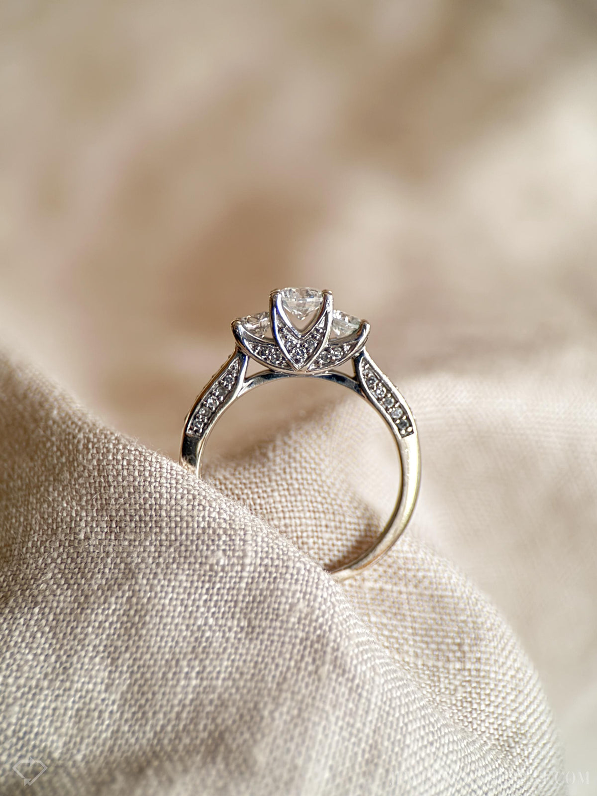 Vintage 1990s Three Stone Diamond Engagement Ring, 14k White Gold