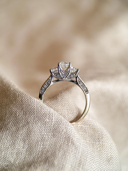 Vintage 1990s Three Stone Diamond Engagement Ring, 14k White Gold