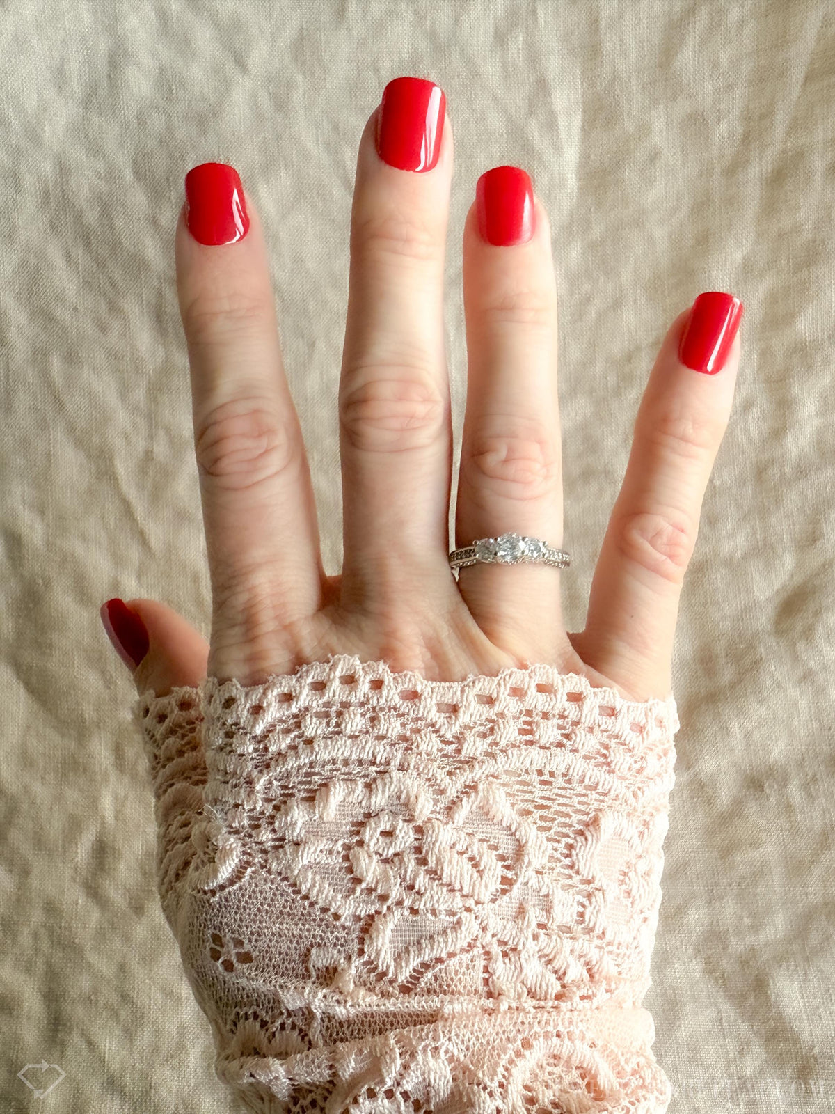 Vintage 1990s Three Stone Diamond Engagement Ring, 14k White Gold