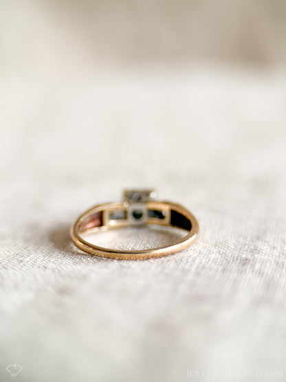Vintage Diamond Engagement Ring, Round Cut, 14k Gold, 1950s Art Deco Bridal Ring