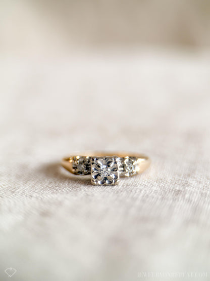 Vintage Diamond Engagement Ring, Round Cut, 14k Gold, 1950s Art Deco Bridal Ring