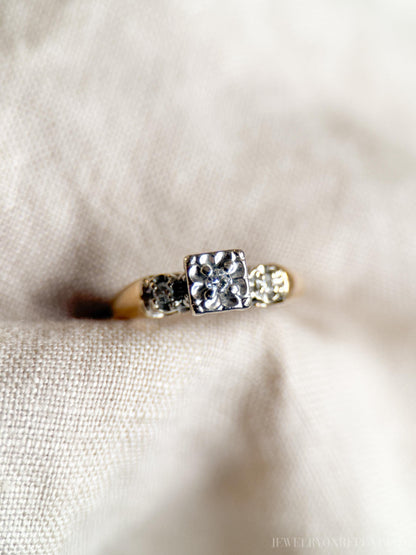 Vintage Diamond Engagement Ring, Round Cut, 14k Gold, 1950s Art Deco Bridal Ring