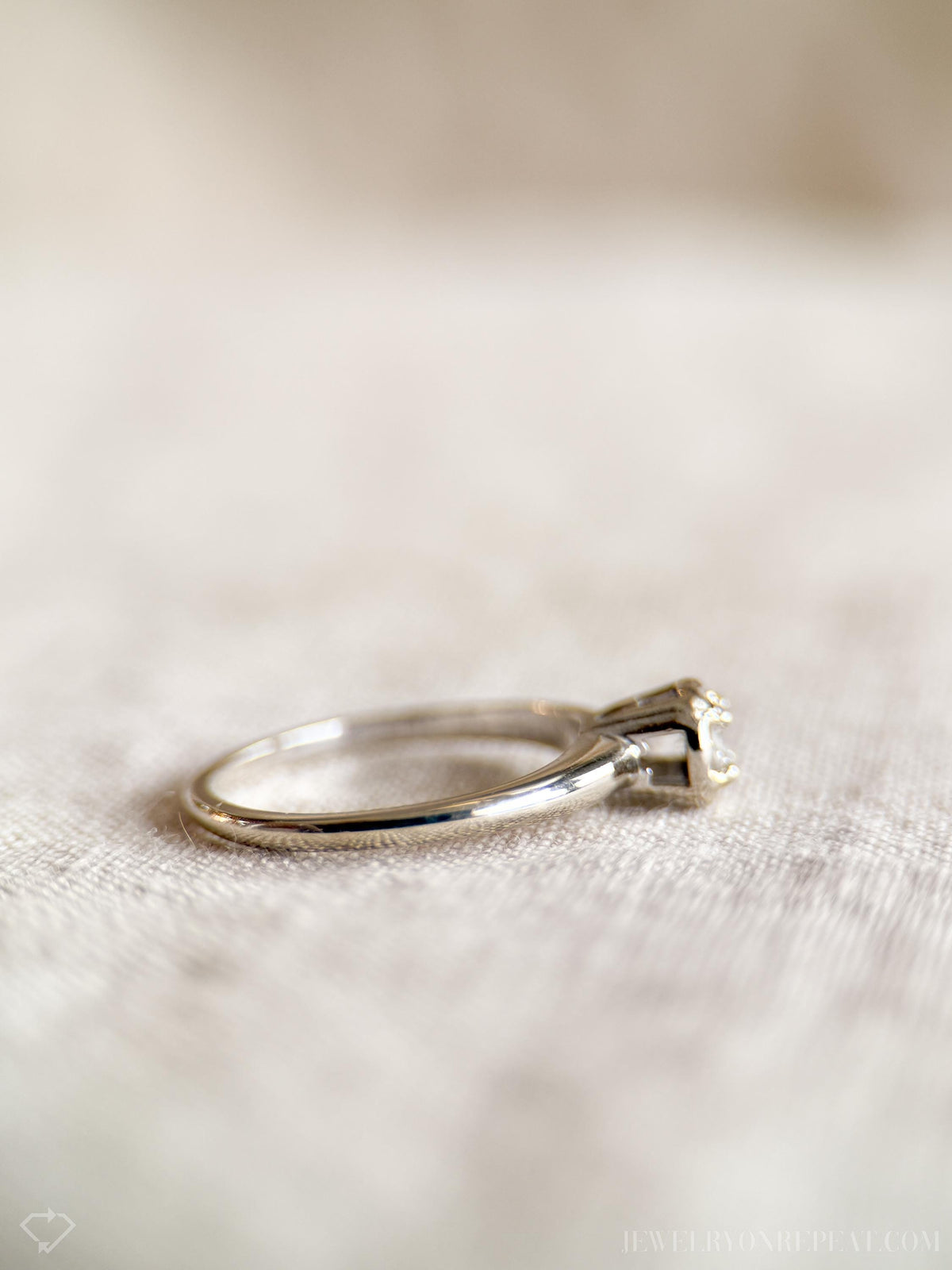 Vintage Diamond Engagement Ring, Round Cut, 14k White Gold, 1950s Art Deco Solitaire