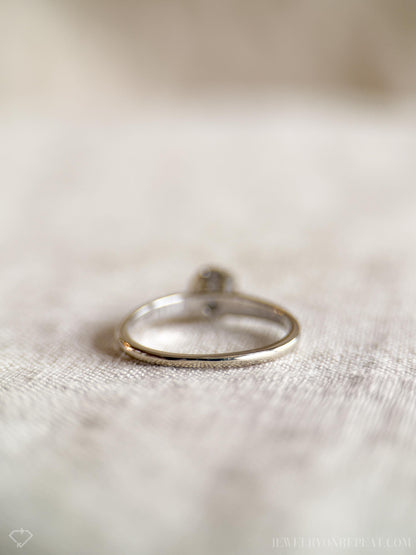 Vintage Diamond Engagement Ring, Round Cut, 14k White Gold, 1950s Art Deco Solitaire