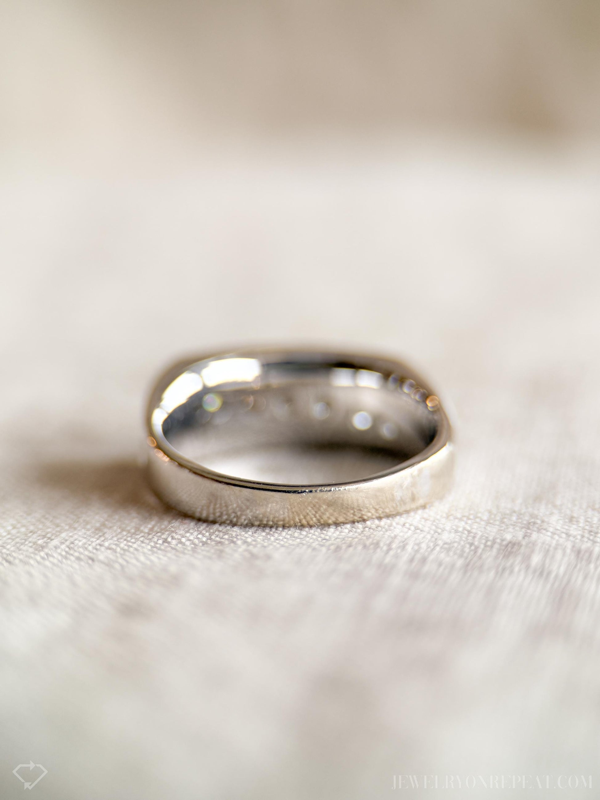 Vintage Diamond Wedding Band, 14k White Gold, Channel Set, Gents Diamond Ring