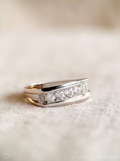 Vintage Diamond Wedding Band, 14k White Gold, Channel Set, Gents Diamond Ring