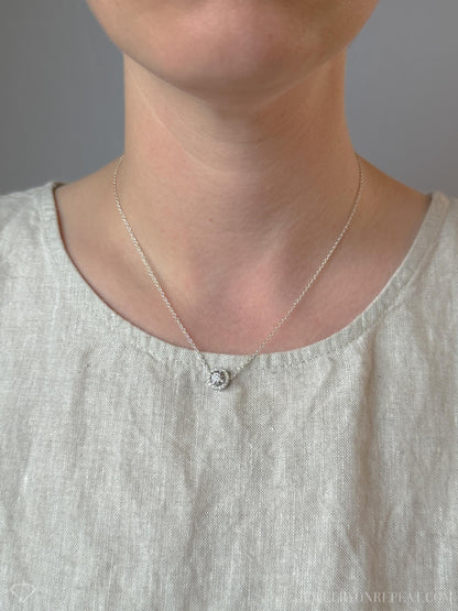 Vintage 1990s Diamond Halo Pendant in 14k White Gold