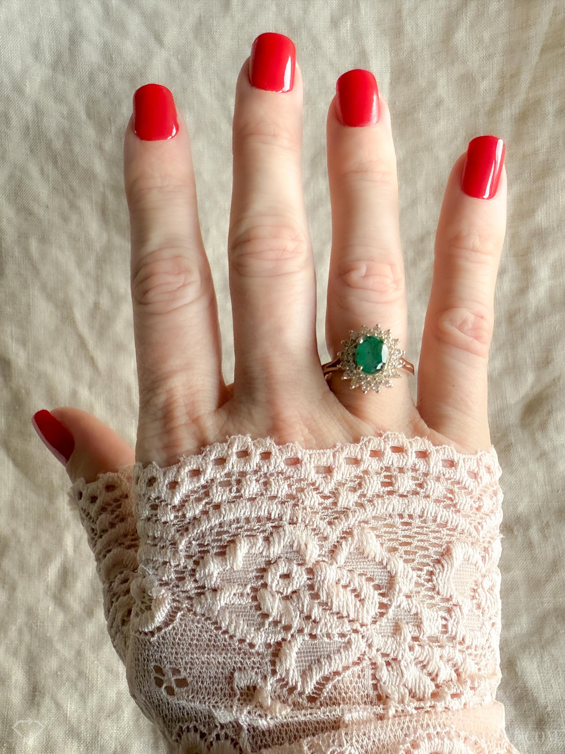 Vintage Emerald and Diamond Halo Ring in 14k Gold, Retro Jewelry from the 1990s - Timeless, Sustainable, @JewelryOnRepeat