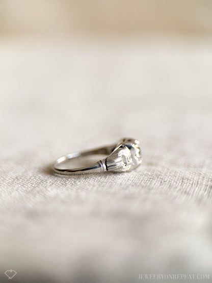 Antique Diamond Engagement Ring, Old Mine Cut, 14k White Gold, 1900s Art Deco Bridal