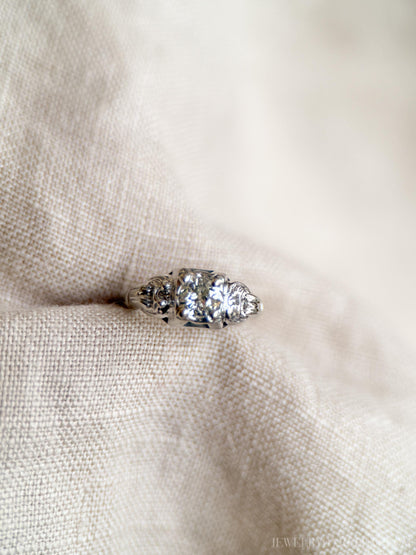 Antique Diamond Engagement Ring, Old Mine Cut, 14k White Gold, 1900s Art Deco Bridal