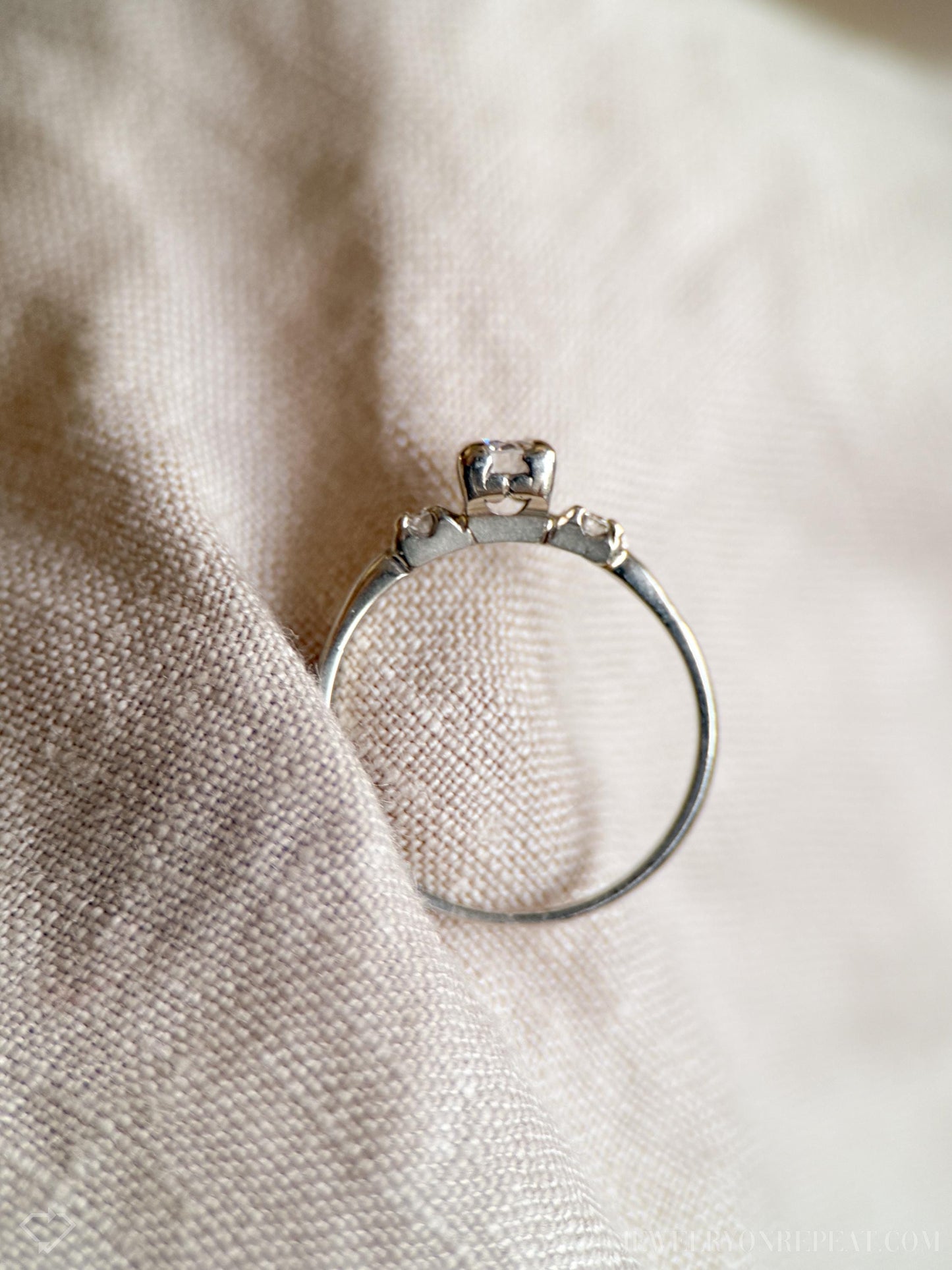 Vintage Diamond Three Stone Engagement Ring in 14k White Gold, Antique Jewelry from the 1950s - Timeless, Sustainable, @JewelryOnRepeat