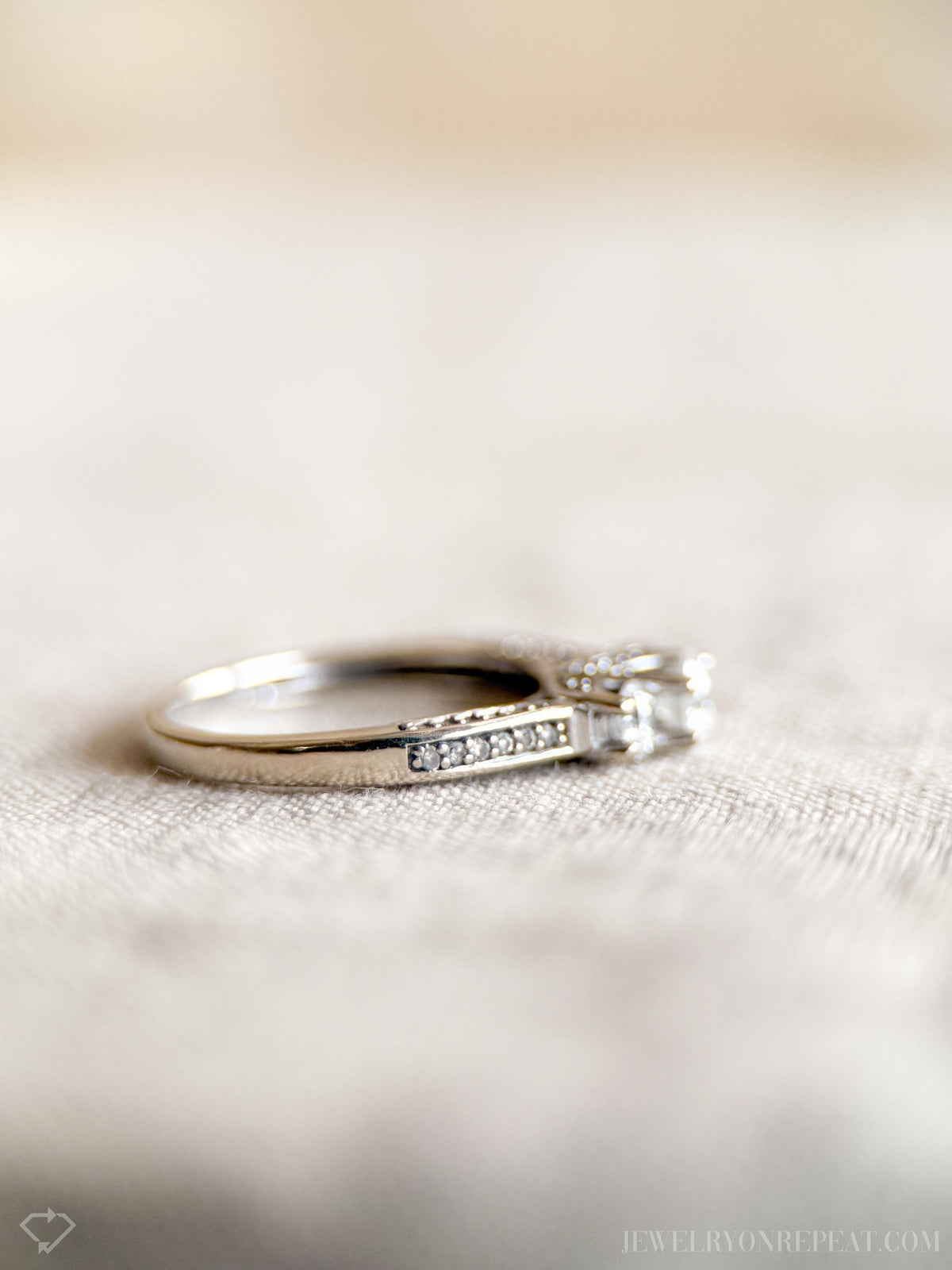 Vintage 1990s Three Stone Diamond Engagement Ring, 14k White Gold