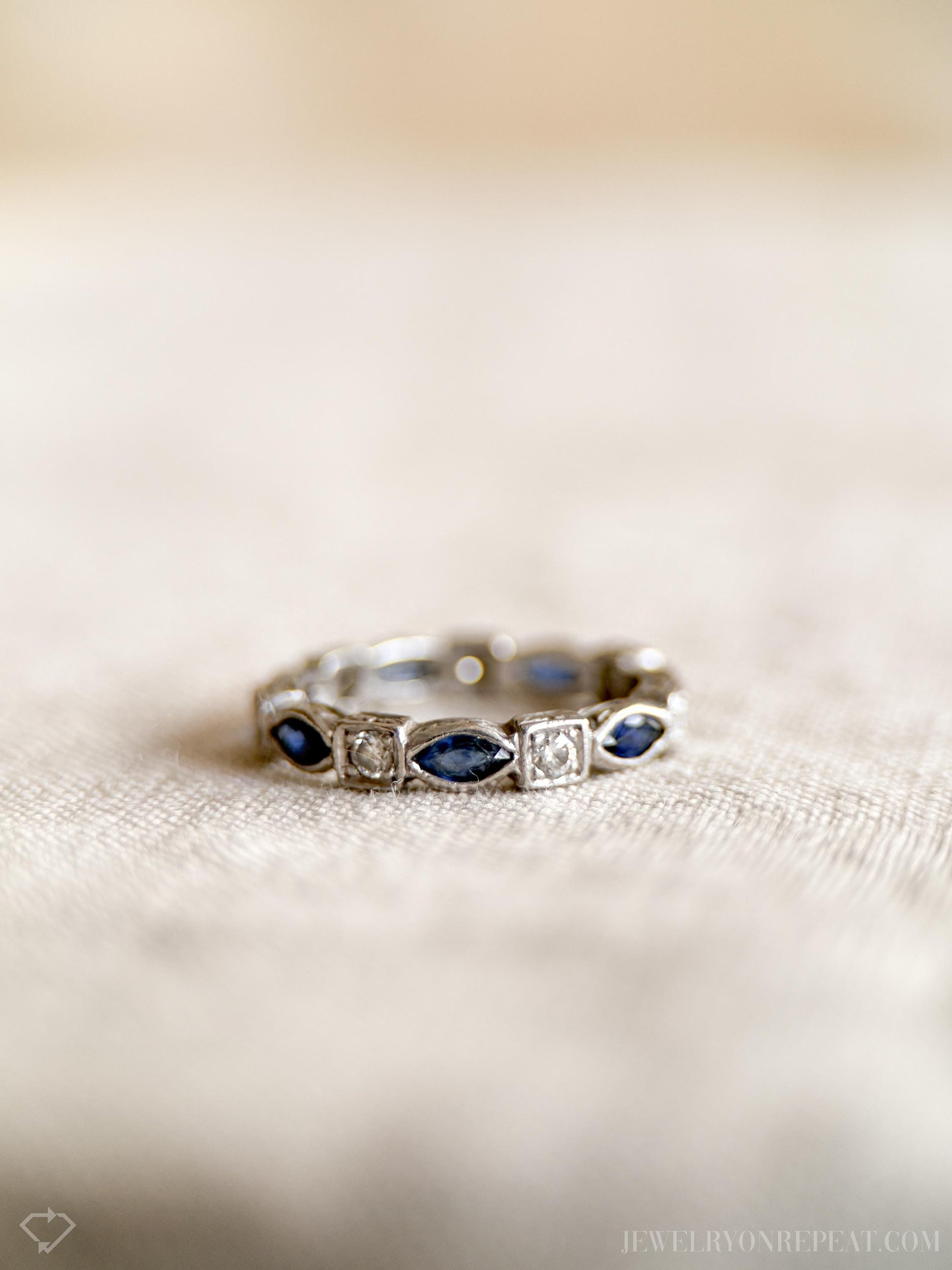 Vintage Diamond and Blue Sapphire Eternity Band in Platinum, Retro Jewelry from the 1990s - Timeless, Sustainable, @JewelryOnRepeat