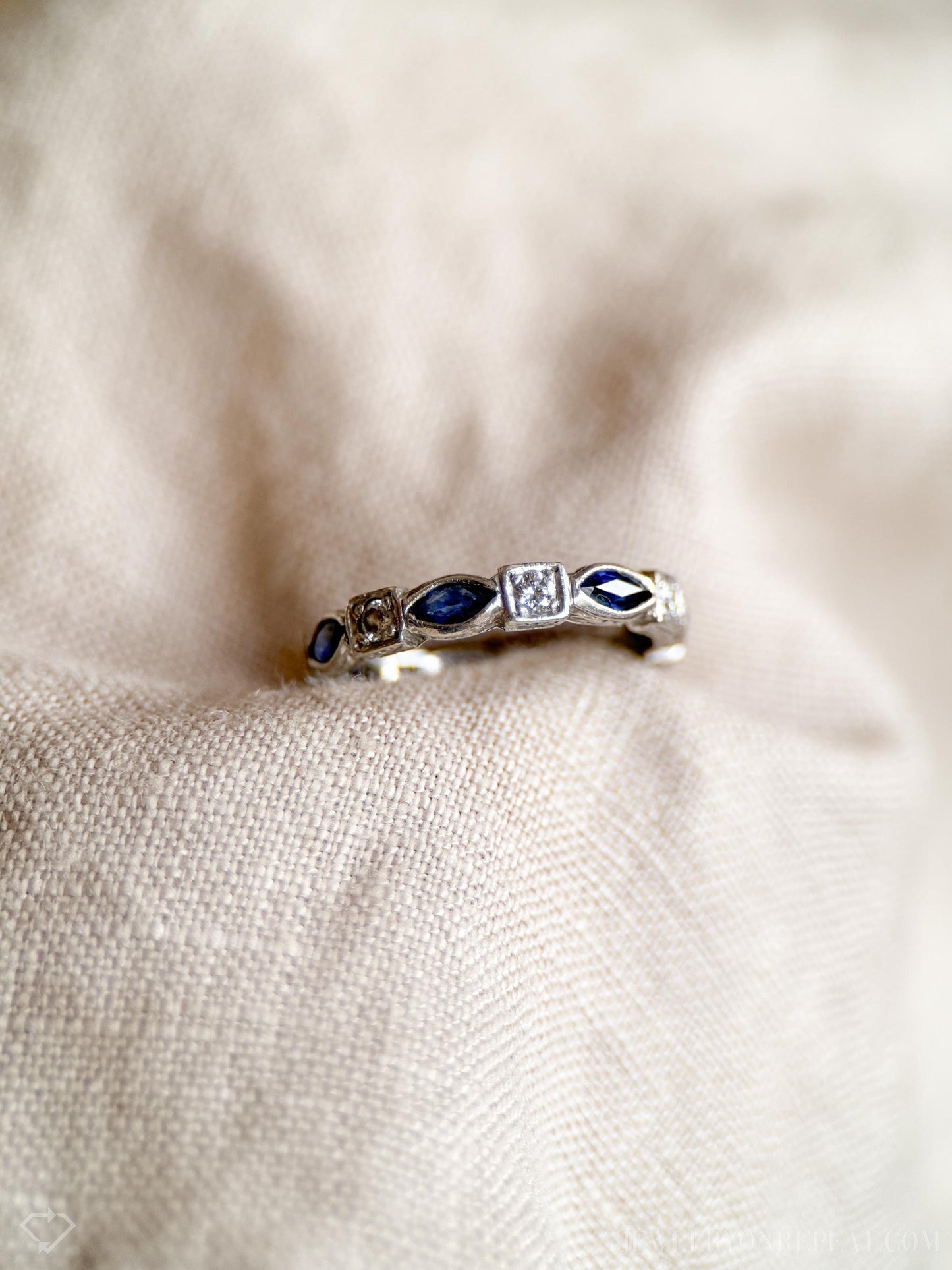 Vintage Diamond and Blue Sapphire Eternity Band in Platinum, Retro Jewelry from the 1990s - Timeless, Sustainable, @JewelryOnRepeat