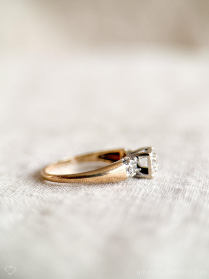 Vintage Diamond Engagement Ring, Round Cut, 14k Gold, 1950s Art Deco Bridal Ring