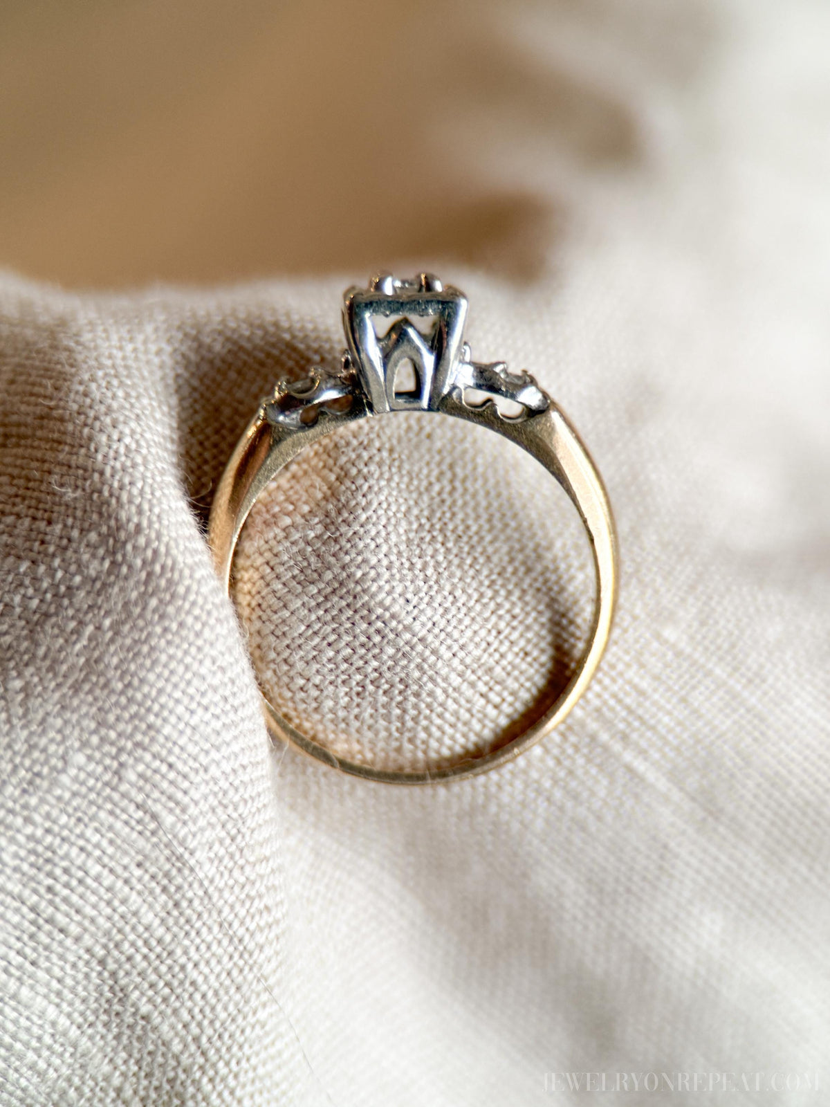 Vintage Diamond Engagement Ring, Round Cut, 14k Gold, 1950s Art Deco Bridal Ring