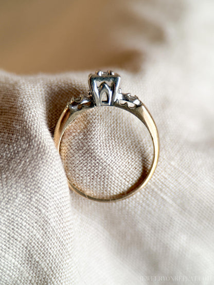 Vintage Diamond Engagement Ring, Round Cut, 14k Gold, 1950s Art Deco Bridal Ring