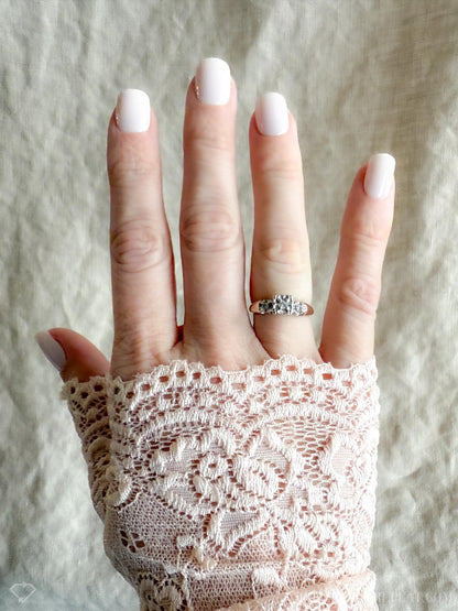Vintage Diamond Engagement Ring, Round Cut, 14k Gold, 1950s Art Deco Bridal Ring