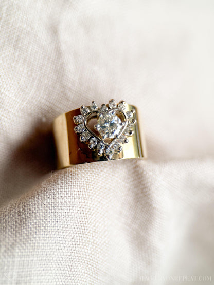 Vintage 1990s Diamond Heart Halo Engagement Ring, 14k Gold