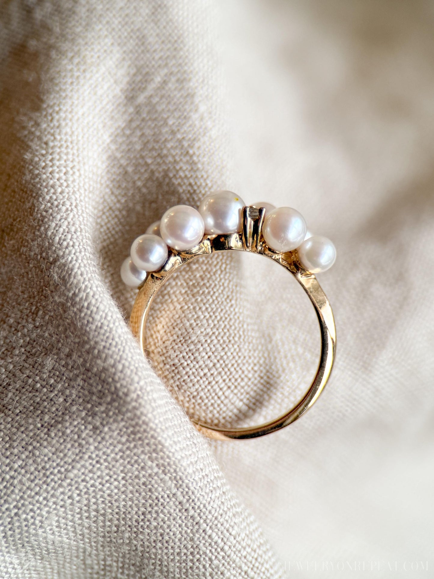 Vintage Pearl and Diamond Anniversary Band in 14k Gold, Antique Jewelry from the 1980s - Timeless, Sustainable, @JewelryOnRepeat