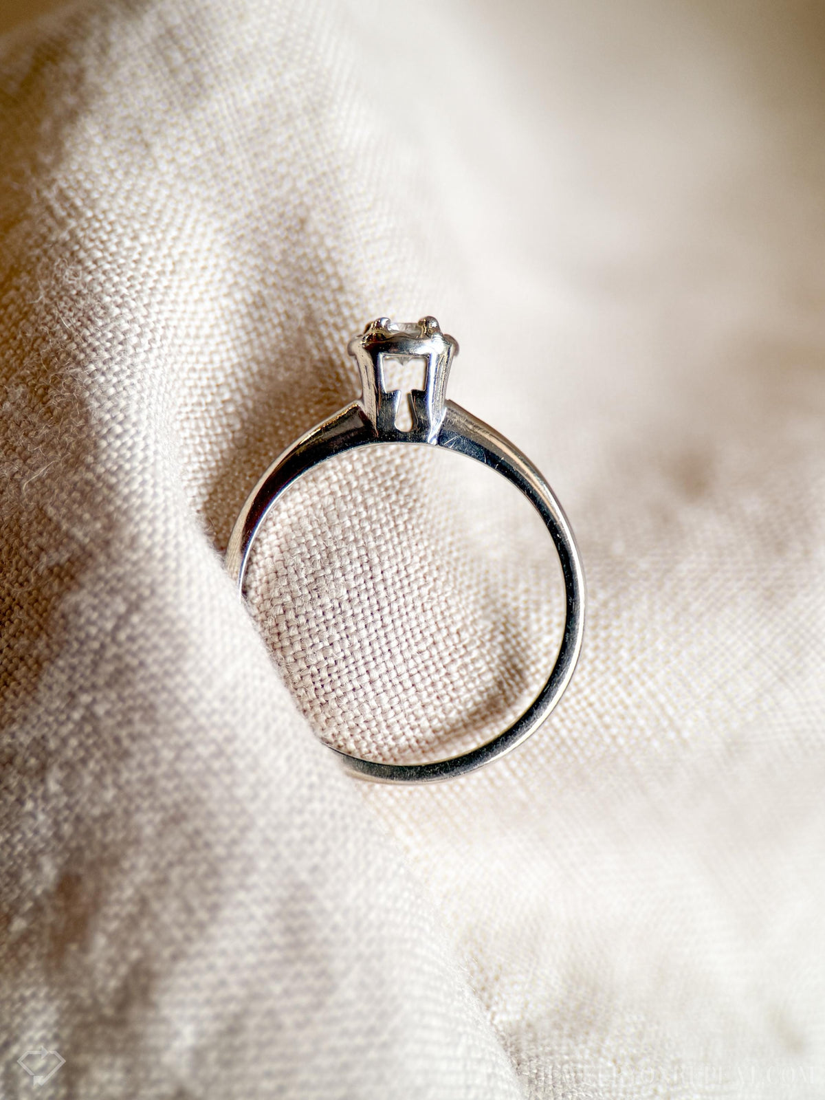 Vintage Diamond Engagement Ring, Round Cut, 14k White Gold, 1950s Art Deco Solitaire