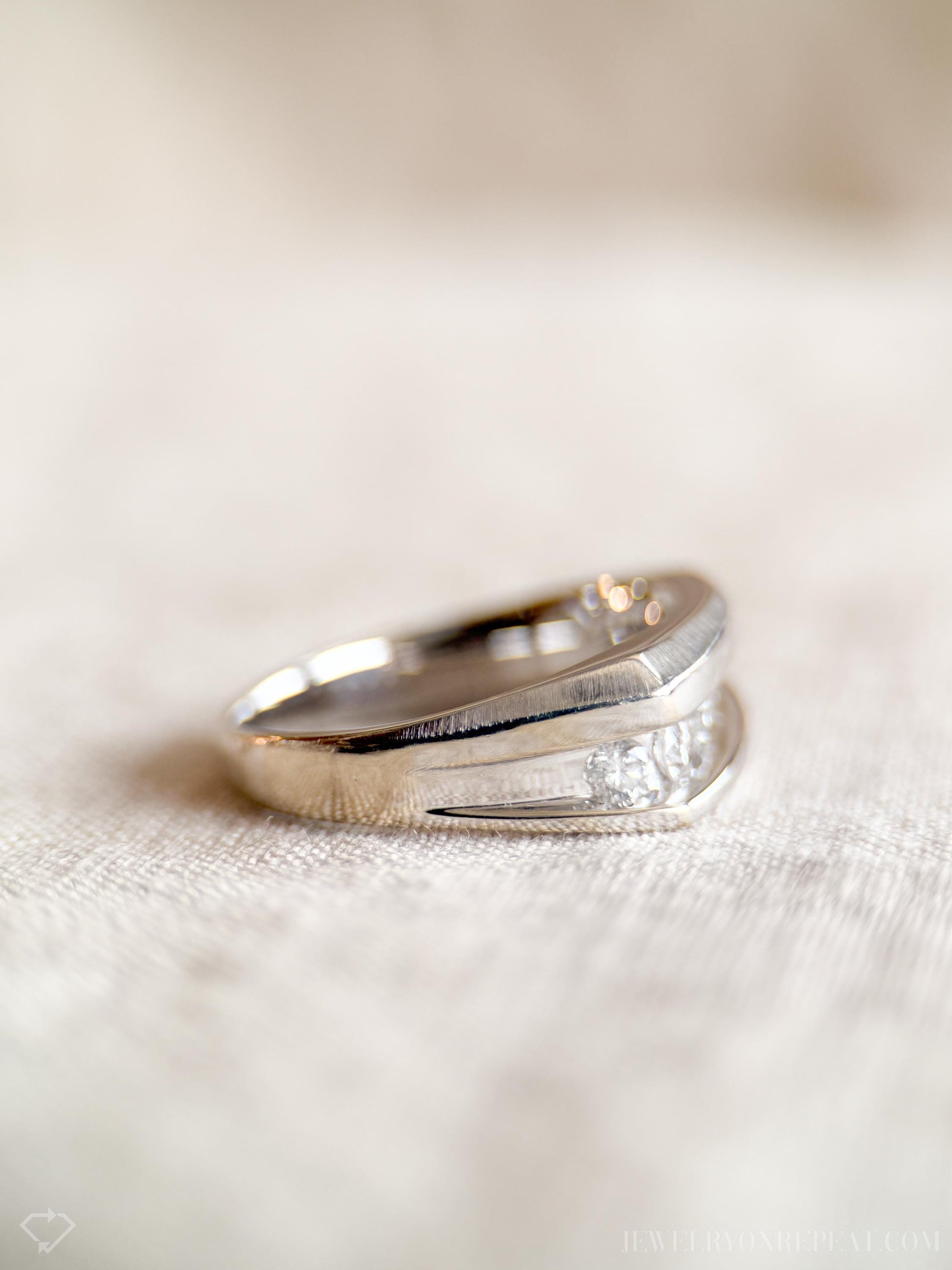 Vintage Diamond Wedding Band, 14k White Gold, Channel Set, Gents Diamond Ring