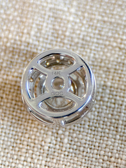 Vintage 1990s Diamond Halo Pendant in 14k White Gold