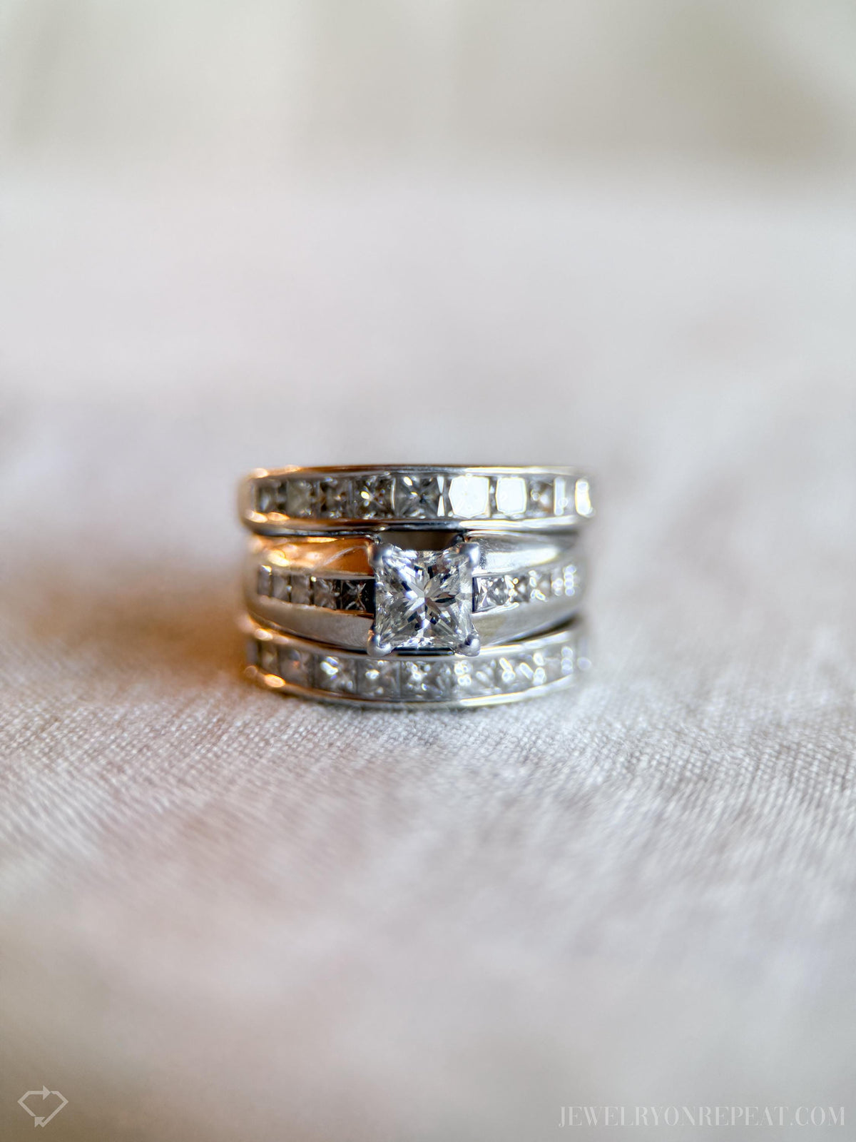 Vintage 1990s Bridal Set, Diamond Engagement Ring & Wedding Band