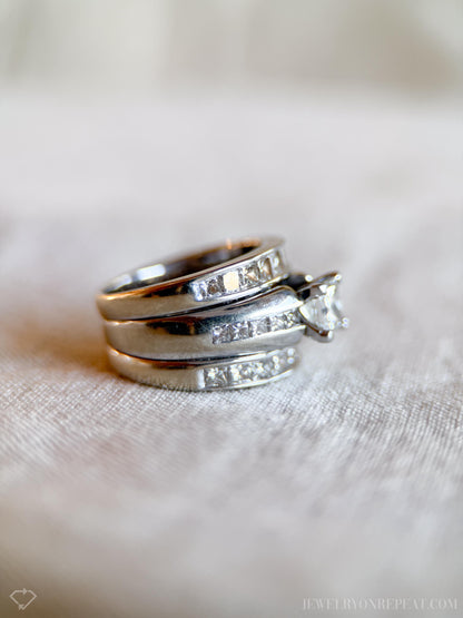 Vintage 1990s Bridal Set, Diamond Engagement Ring & Wedding Band