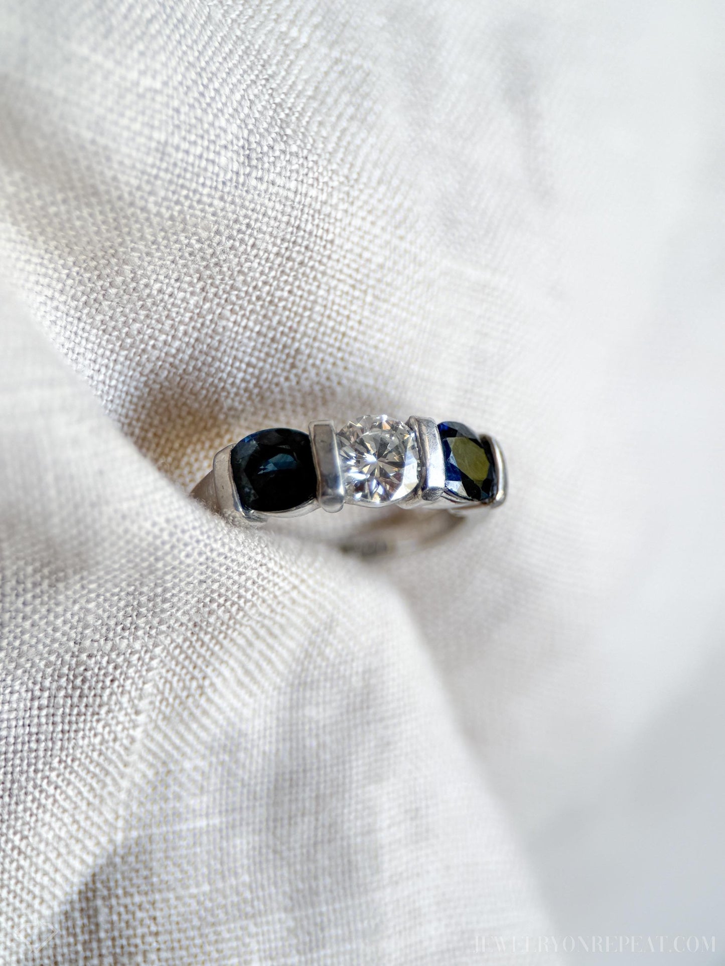 Vintage Diamond and Sapphire Engagement Ring in Platinum, Antique 1990s - Timeless, @JewelryOnRepeat