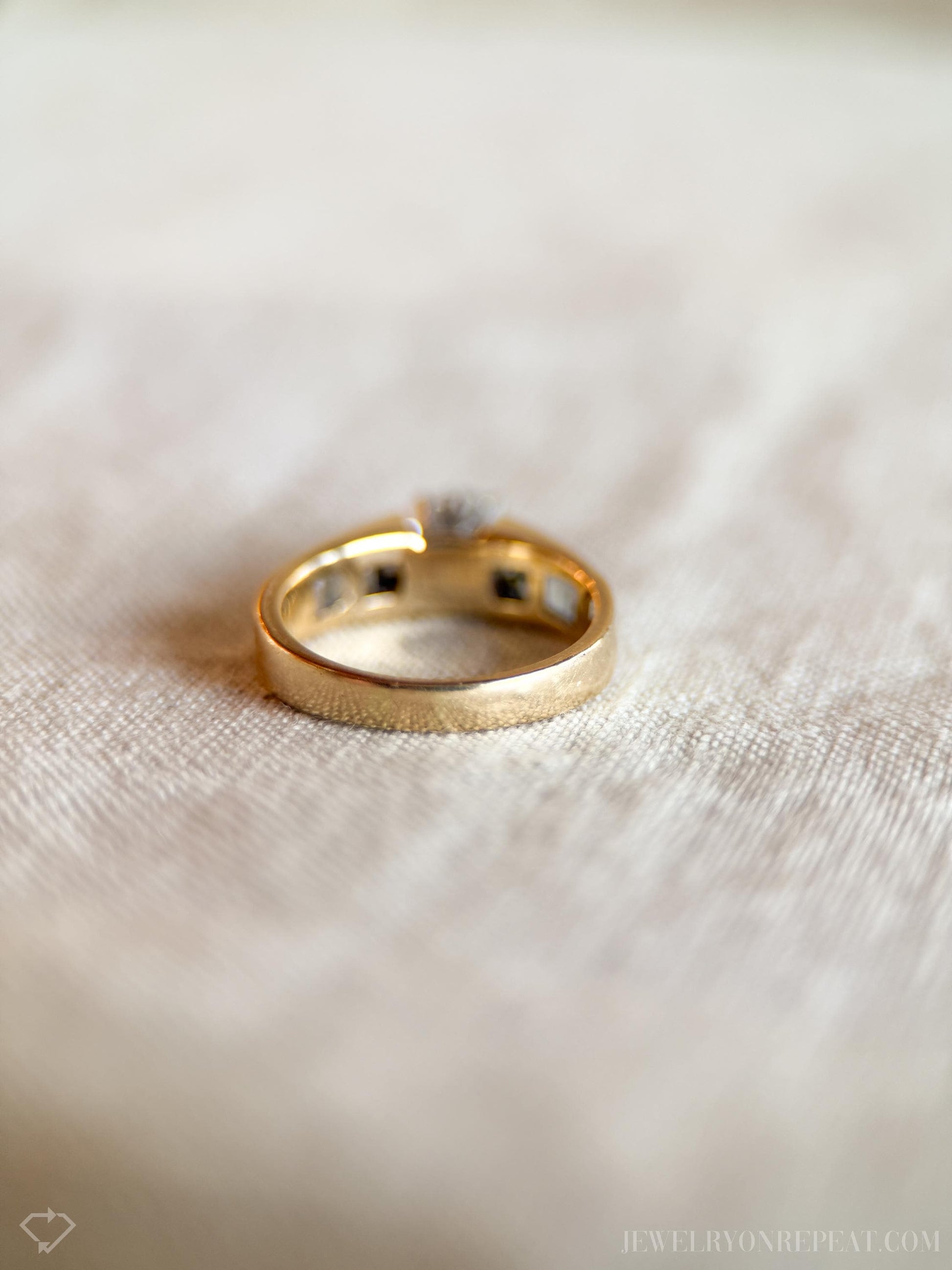 Vintage Diamond Engagement Ring, Round Cut, 14k Gold, Baguette Channel Bridal Ring