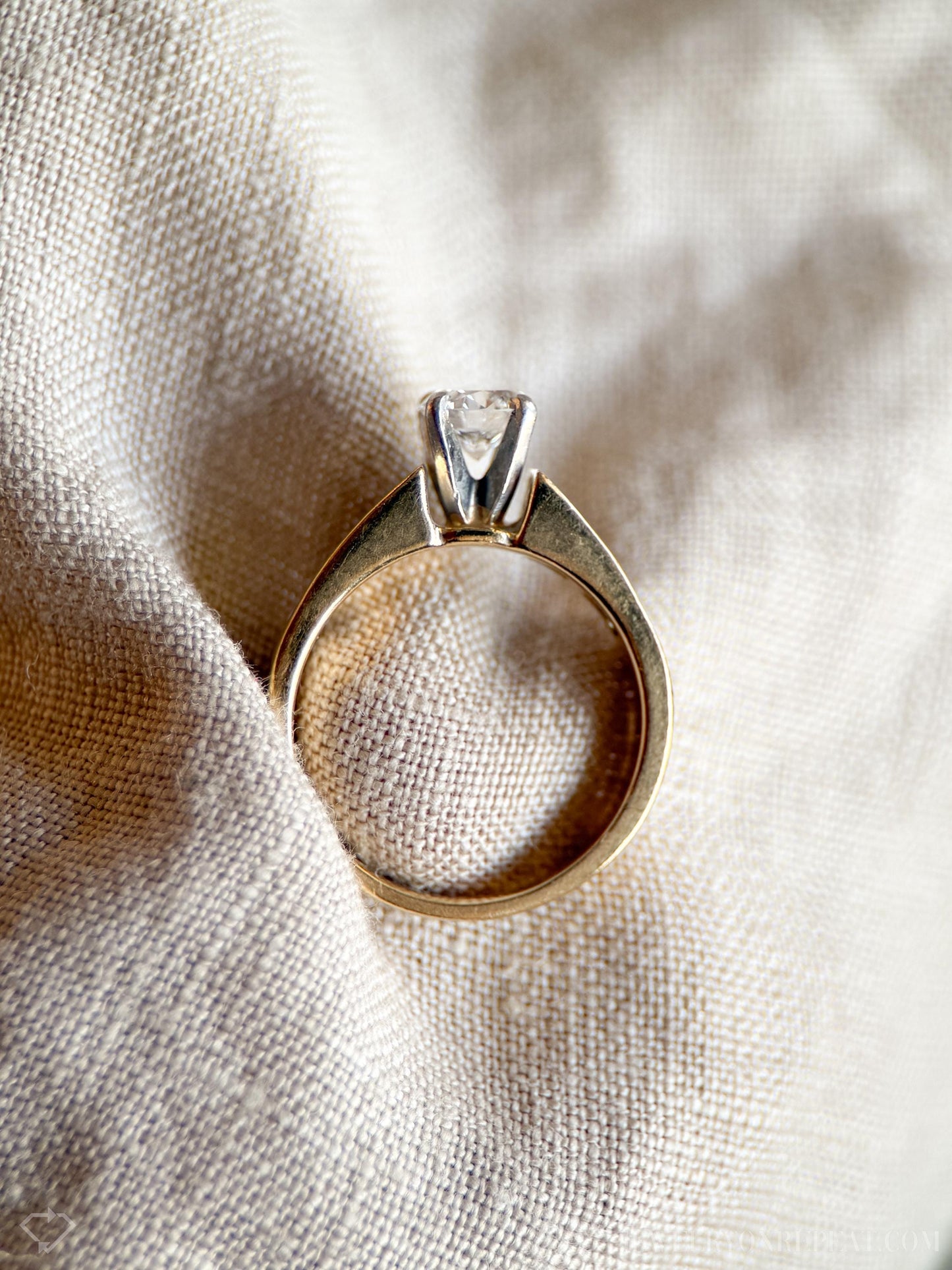 Vintage Diamond Engagement Ring, Round Cut, 14k Gold, Baguette Channel Bridal Ring