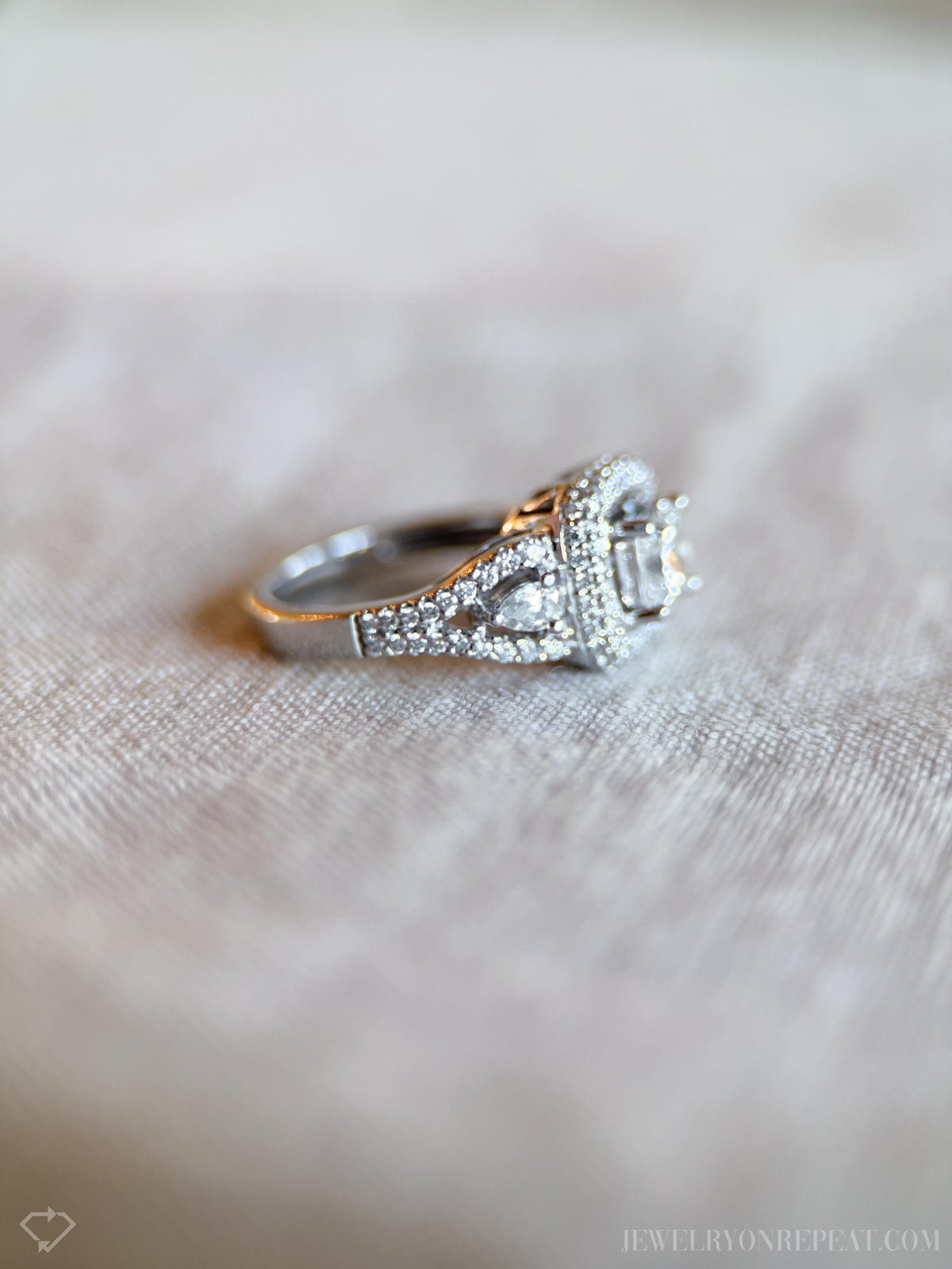Vintage Diamond Engagement Ring, Princess Cut, Platinum, 1990s Ornate Halo Bridal Ring