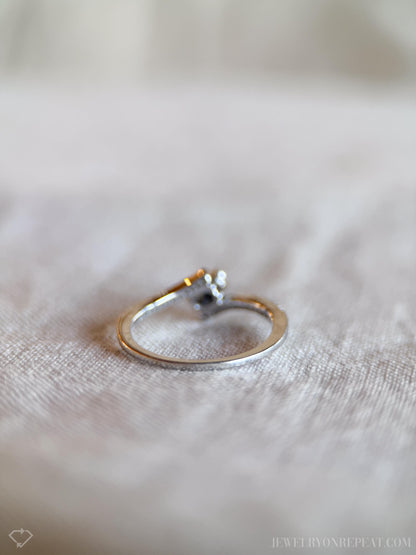 Vintage Diamond Engagement Ring, Round Cut, 14k White Gold, 1990s Two Stone Prong Setting