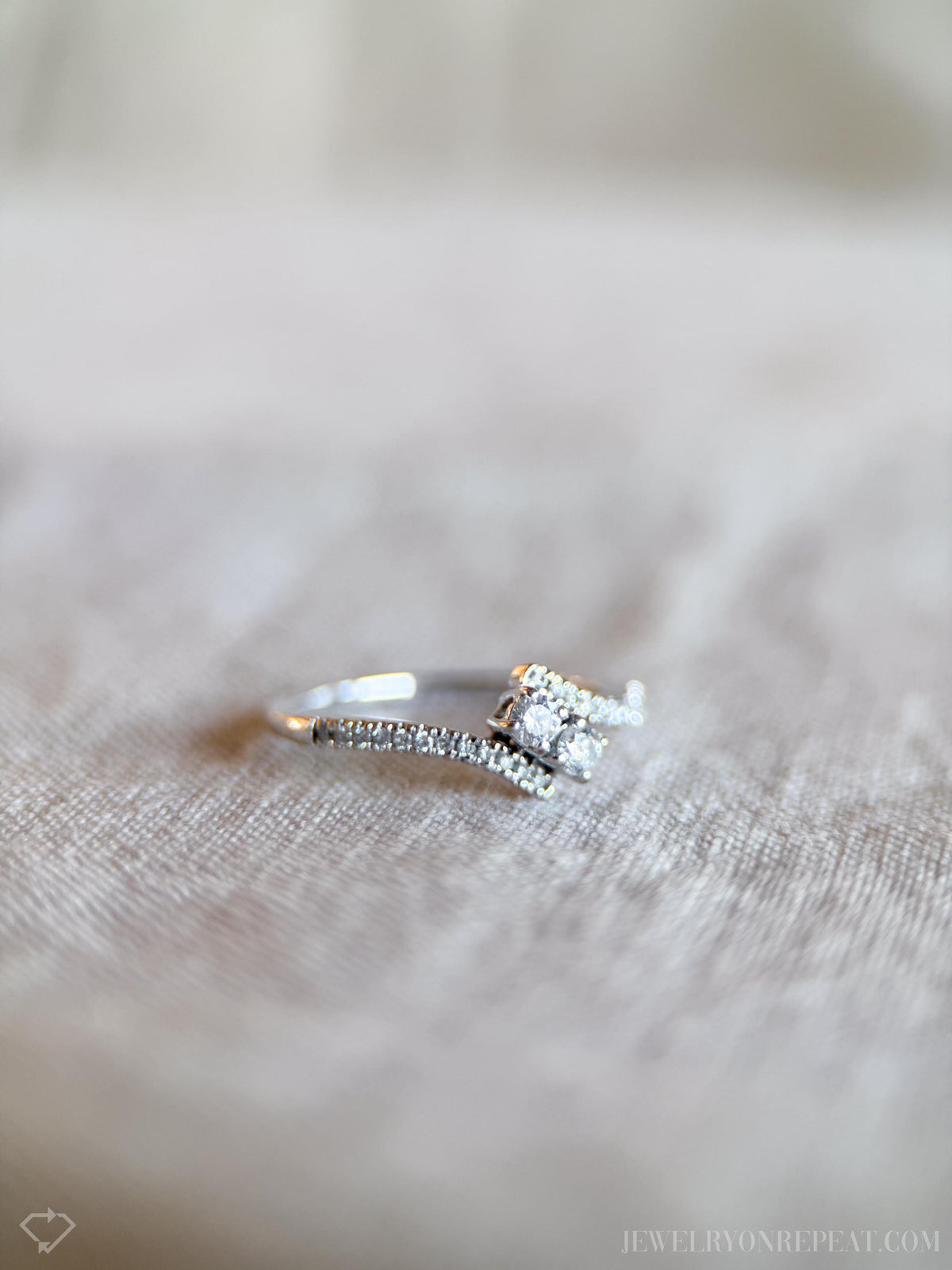 Vintage Diamond Engagement Ring, Round Cut, 14k White Gold, 1990s Two Stone Prong Setting