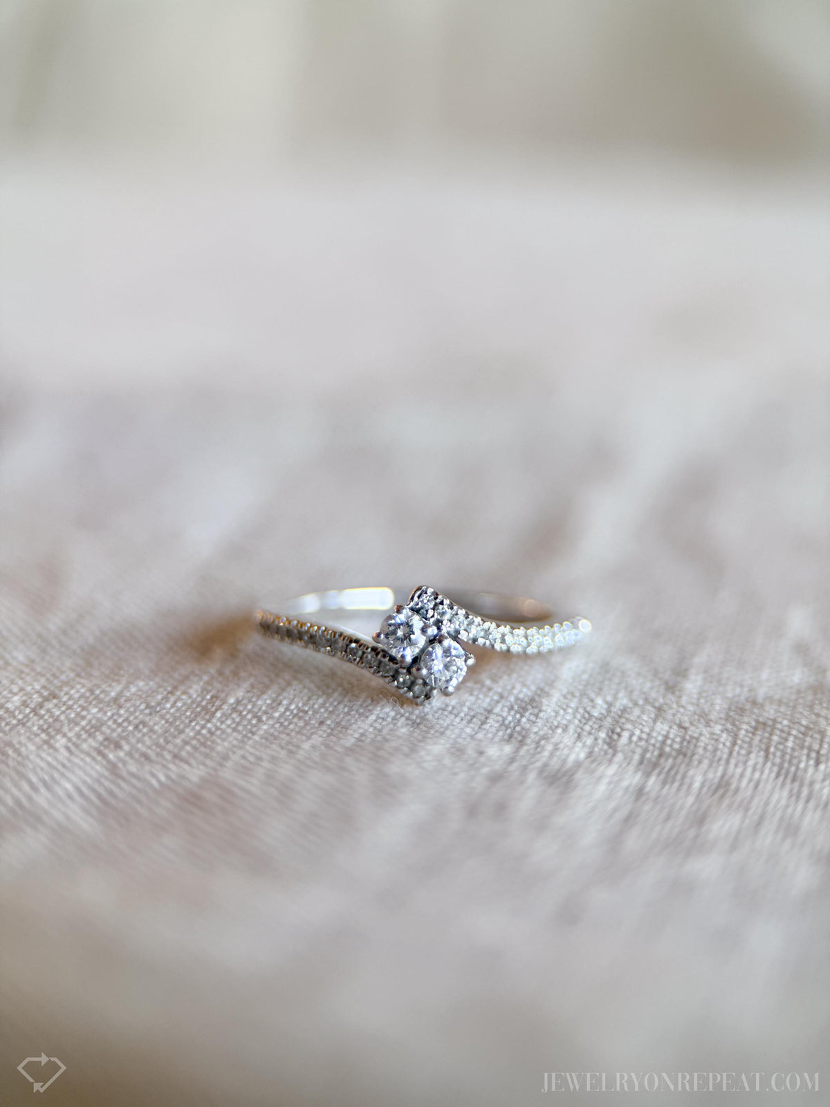 Vintage Diamond Engagement Ring, Round Cut, 14k White Gold, 1990s Two Stone Prong Setting