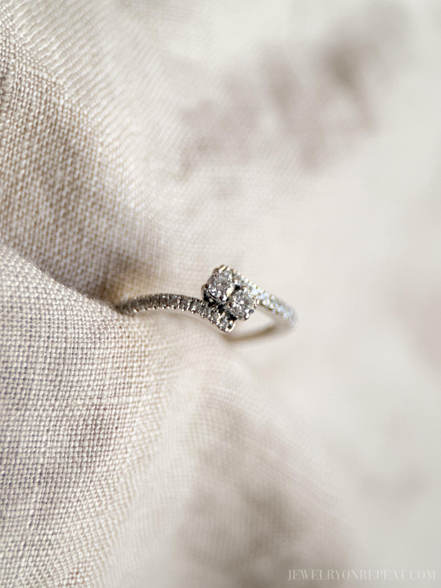 Vintage Diamond Engagement Ring, Round Cut, 14k White Gold, 1990s Two Stone Prong Setting