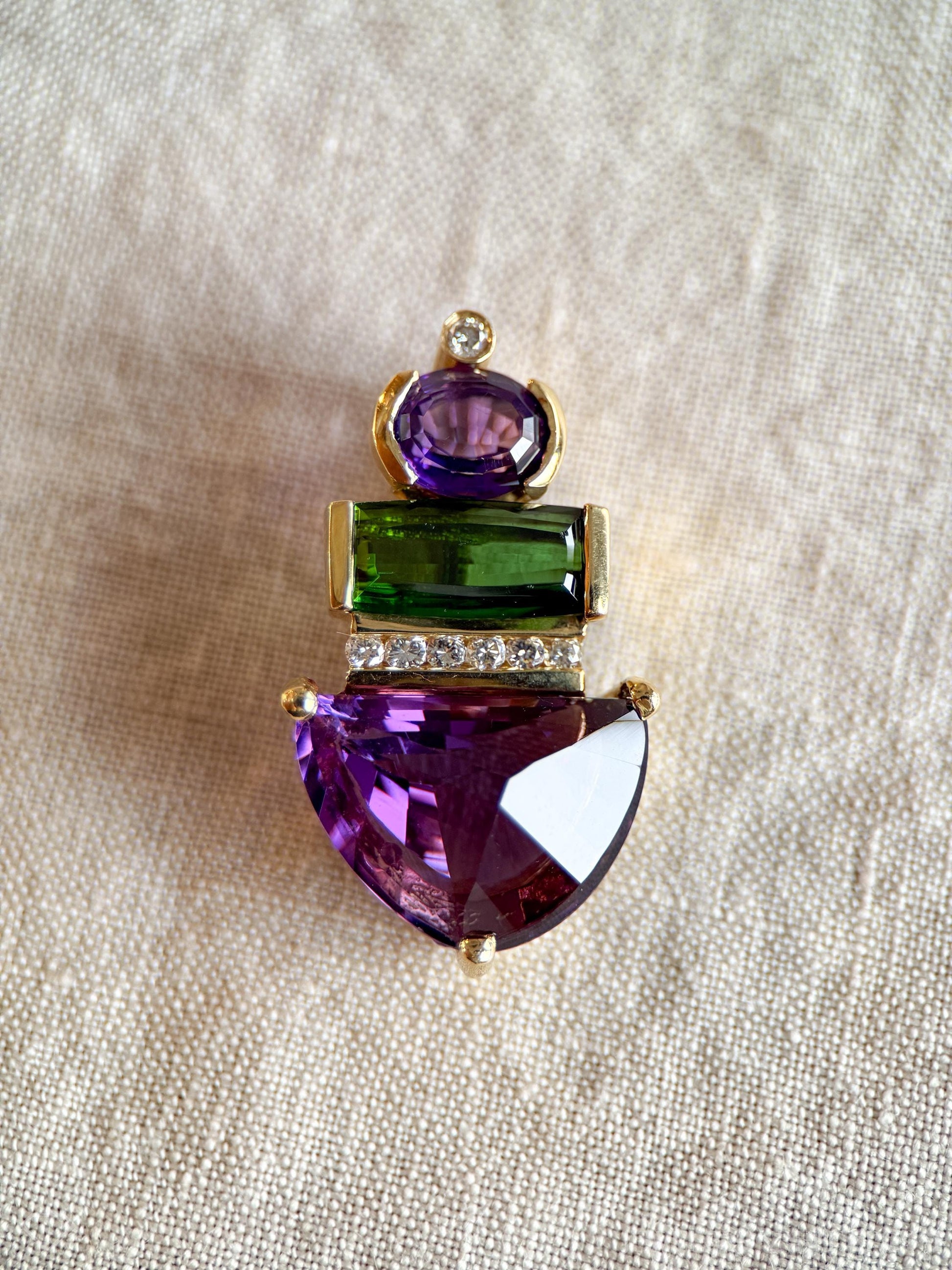 Vintage Amethyst and Tourmaline Gemstone Pendant Enhancer in 18k Gold, Retro 1990s Jewelry - Timeless, Sustainable, @JewelryOnRepeat