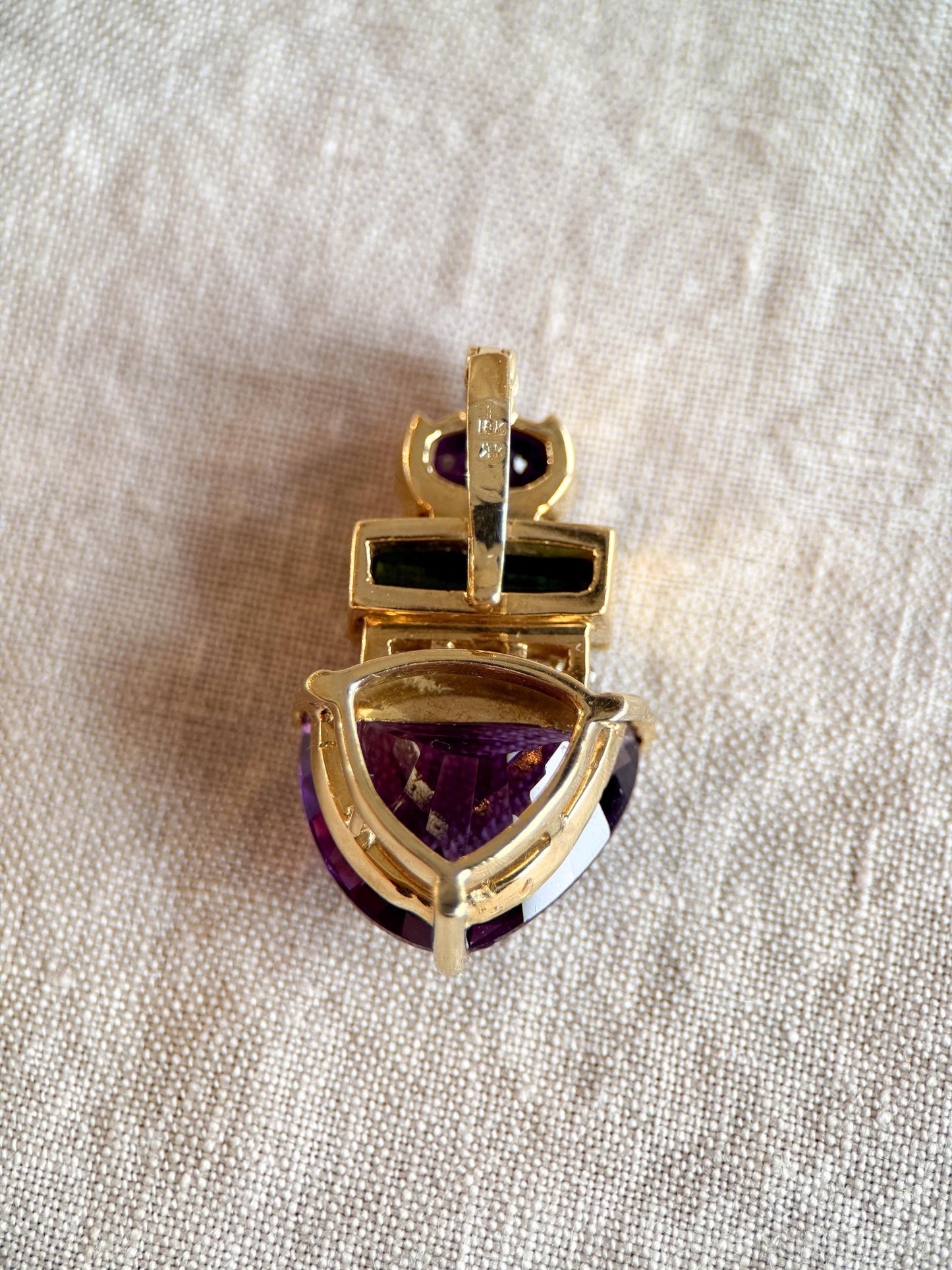 Vintage Amethyst and Tourmaline Gemstone Pendant Enhancer in 18k Gold, Retro 1990s Jewelry - Timeless, Sustainable, @JewelryOnRepeat