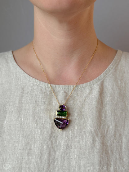 Vintage 1980s Amethyst & Tourmaline Pendant Enhancer, 18k Gold