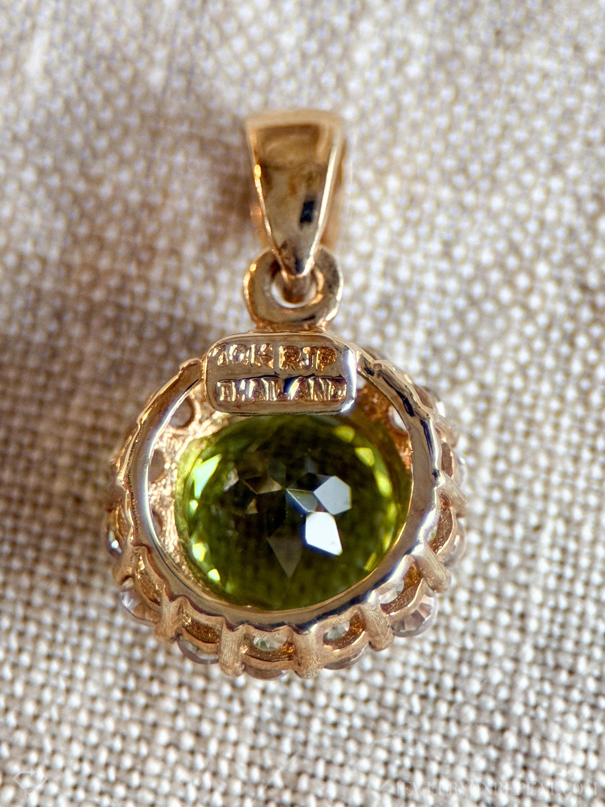 Vintage Peridot Gemstone Halo Pendant in 10k Gold, Retro Jewelry from the 1990s - Timeless, Sustainable, @JewelryOnRepeat