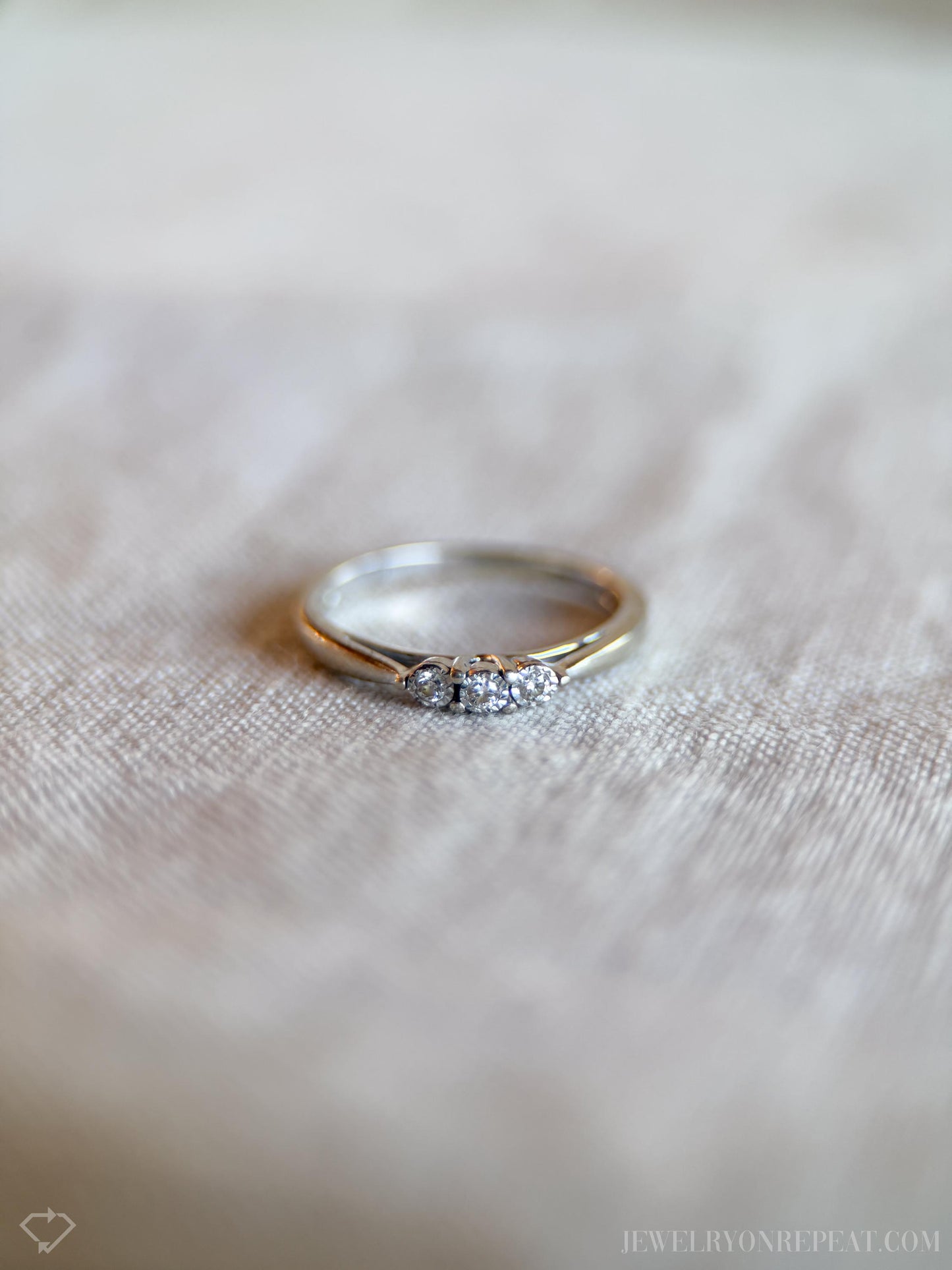 Vintage Diamond Three Stone Ring in 10k White Gold, Retro Jewelry from the 1990s - Timeless, Sustainable, @JewelryOnRepeat