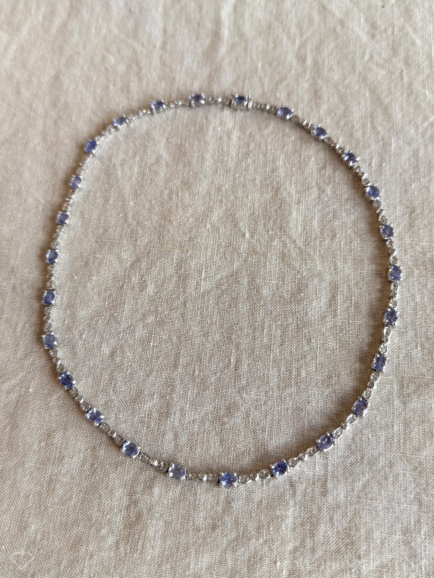 Vintage Tanzanite Gemstone and Diamond Necklace in 14k White Gold, Vintage Jewelry from the 1990s - Timeless, Sustainable, @JewelryOnRepeat