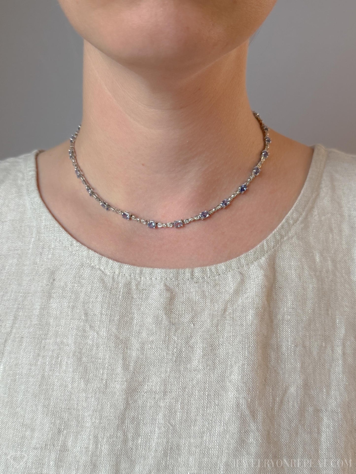 Vintage Tanzanite Gemstone and Diamond Necklace in 14k White Gold, Vintage Jewelry from the 1990s - Timeless, Sustainable, @JewelryOnRepeat