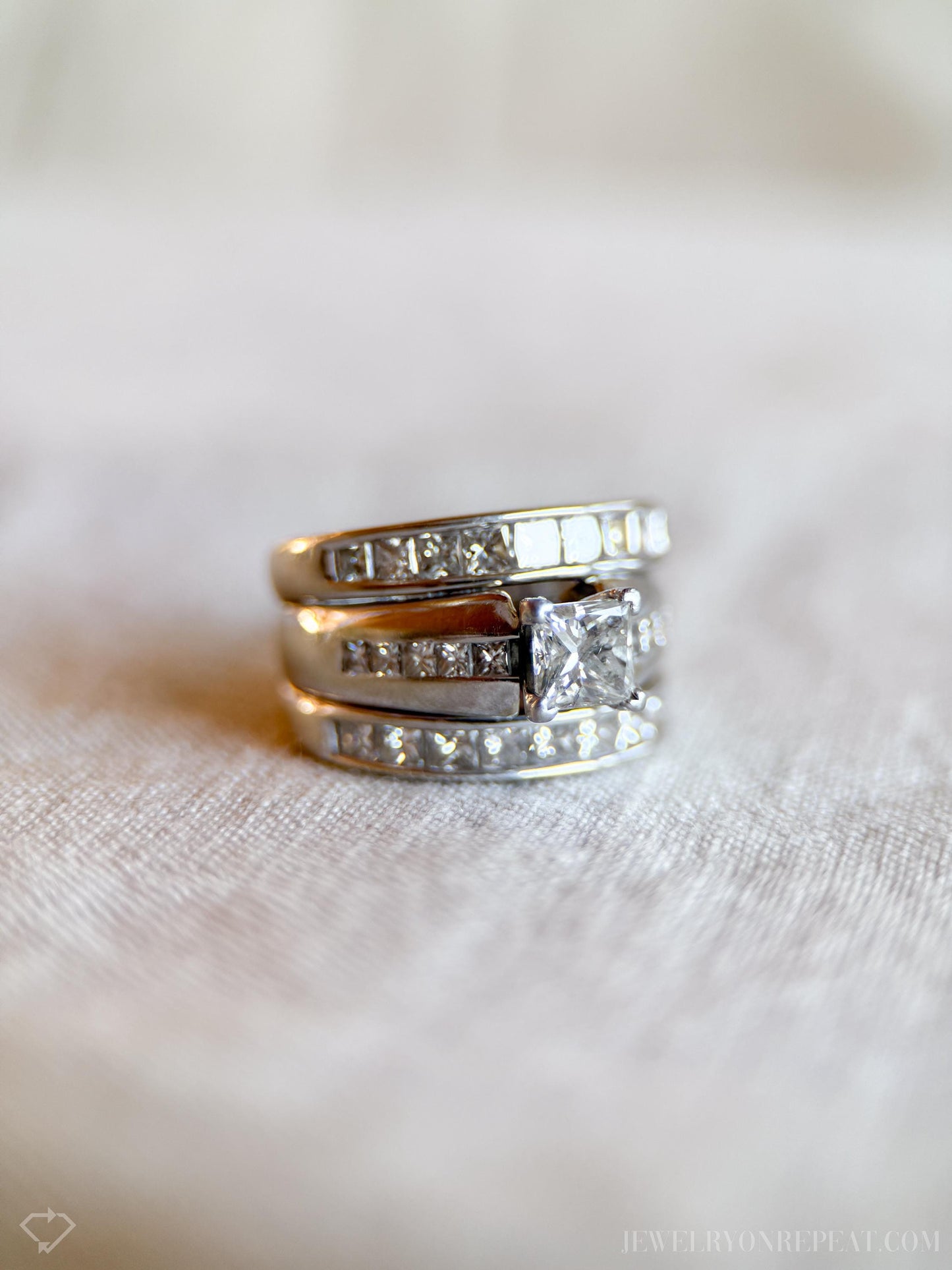 Vintage Diamond Wedding Set in 14k White Gold, Engagement Ring from the 1990s - Timeless, Sustainable, @JewelryOnRepeat